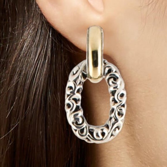 CHARLES KRYPELL 18K 14K & STERLING SILVER IVY DOOR KNOCKER EARRINGS - Picture 7 of 7